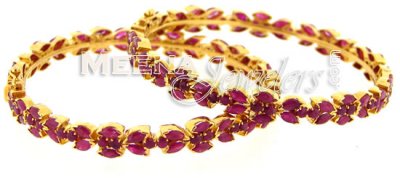 22 Kt Gold Ruby Bangles ( Precious Stone Bangles )