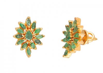 22 Kt Gold Emerald Earrings ( Precious Stone Earrings )