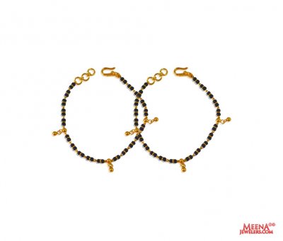 22k gold Kids Mania (2pc) ( Black Bead Bracelets )