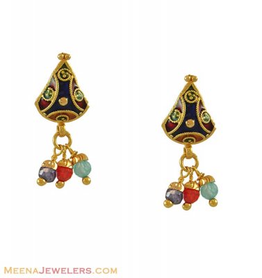 22k Earring With Enamel Paint ( 22Kt Gold Fancy Earrings )