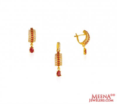 22KT Gold Ruby  Pendant Set ( Precious Stone Pendant Sets )