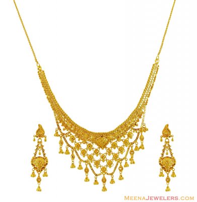 22K Gold Filigree Necklace Set ( 22 Kt Gold Sets )