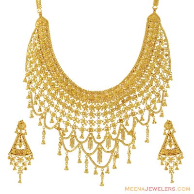 22K Filigree Bridal Necklace Set ( Bridal Necklace Sets )