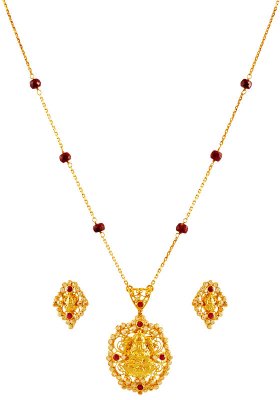 22K Temple Pendant Set ( Precious Stone Pendant Sets )