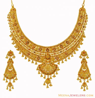 Tricolori Gold Bridal Necklace Set ( Bridal Necklace Sets )