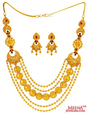 22 Kt Designer Polki Diamond Set ( Diamond Necklace Sets )