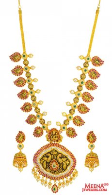 22 Karat Gold Temple Necklace Set ( Antique Necklace Sets )