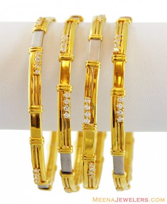 22K 2 Tone Fancy Bangles (4 pcs) ( Gold Bangles )