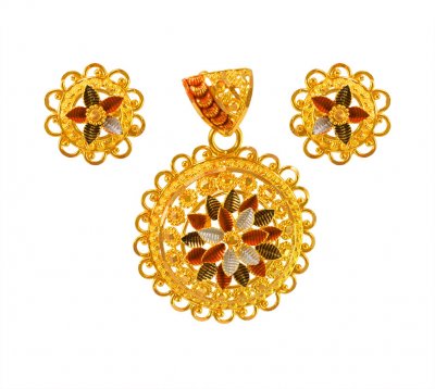 22Kt Gold Three Tone Pendant Set ( Gold Pendant Sets )