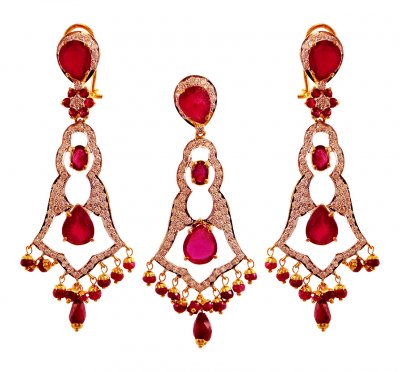 22K Ruby CZ Pendant Set ( Precious Stone Pendant Sets )