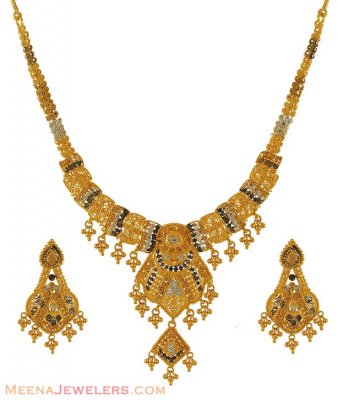 Multi Tone Necklace Set (22k) ( 22 Kt Gold Sets )