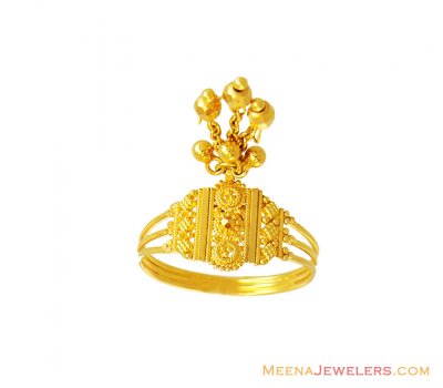Gold Ring with Hangings 22k Fancy ( Ladies Gold Ring )