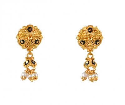 Gold Earrings with Pearl ( 22 Kt Gold Tops )