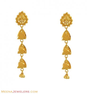 22k Gold Long Earrings - ErFc11065 - 22k gold long earrings with ...