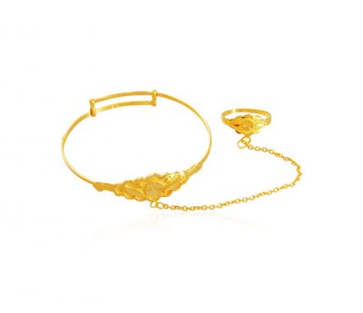 Fancy 22K Gold Kada with Ring ( Baby Bangles )