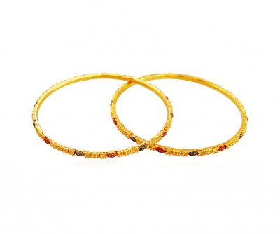 22K Gold 3 Tone Kids Bangle (2 Pcs) ( Baby Bangles )