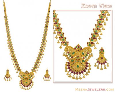 Emerald and Ruby Necklace Set (22k Gold) ( Ruby Necklace Sets )