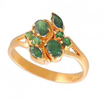 22k Gold Emerald Ring  ( Ladies Rings with Precious Stones )