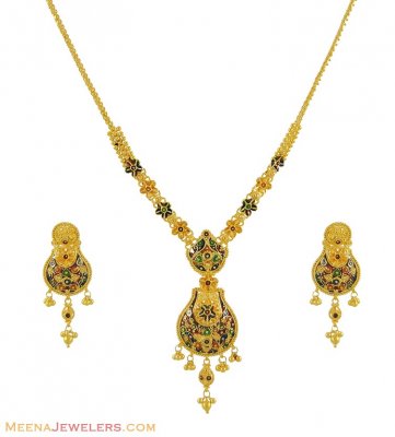 22K Meenakari Necklace Set ( 22 Kt Gold Sets )