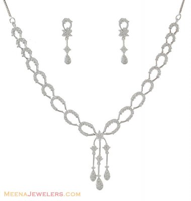 18kt Signity Necklace set ( White Gold Sets )