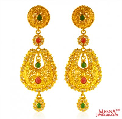 22K Gold Polki Earrings ( Long Earrings )