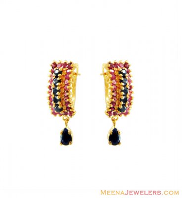 Ruby And Sapphire 22K Gold ( Precious Stone Earrings )