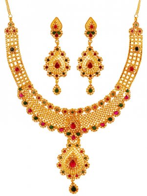 22k Gold DesignerNecklace Set ( Antique Necklace Sets )