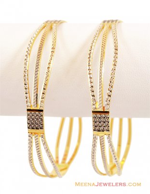 22K Fancy Rhodium Bangles (2 pc) ( Two Tone Bangles )