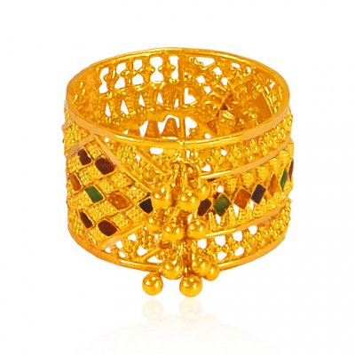 22 kt Gold Meenakari Ring ( Ladies Gold Ring )