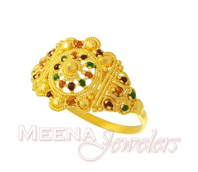 Enamel Paint Ladies Gold Ring ( Ladies Gold Ring )