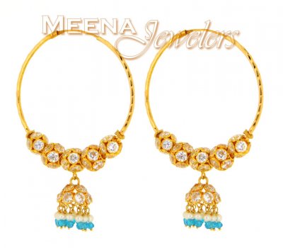 22Kt Gold Hoop Earrings with Jhumki ( Hoop Earrings )