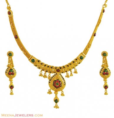 Indian Gold Necklace Set (22K) ( Light Sets )