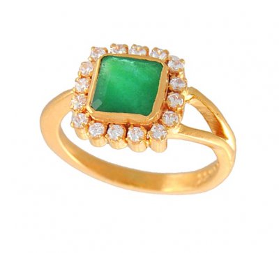 Gold Ring with Emerald and cz ( Ladies Rings with Precious Stones )