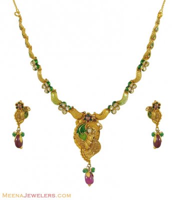 22K Antique Necklace Set ( Antique Necklace Sets )