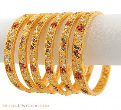 Multi Tone Gold Bangles (set of 6) ( Set of Bangles )