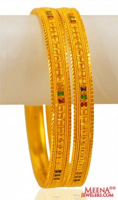 22Kt Gold Meenakari Bangle ( 2Pc) ( Gold Bangles )