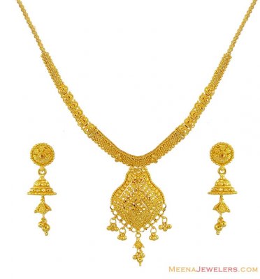 22k Gold Filigree Necklace Set ( 22 Kt Gold Sets )