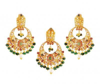 22K Emerald Pendnat Set ( Precious Stone Pendant Sets )