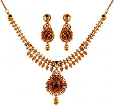 22Kt Gold Antique Necklace Set ( Antique Necklace Sets )