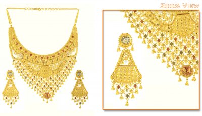 22Kt Gold Bridal Necklace and Earring Set ( Bridal Necklace Sets )