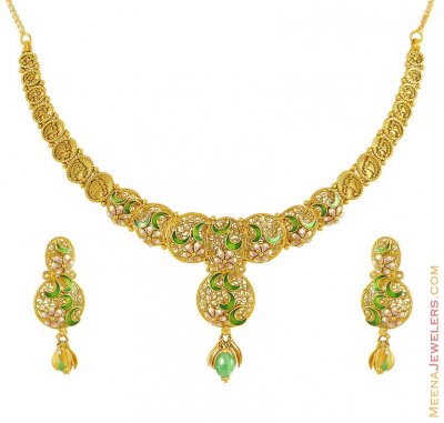 22K Meenakari Antique Set ( Antique Necklace Sets )