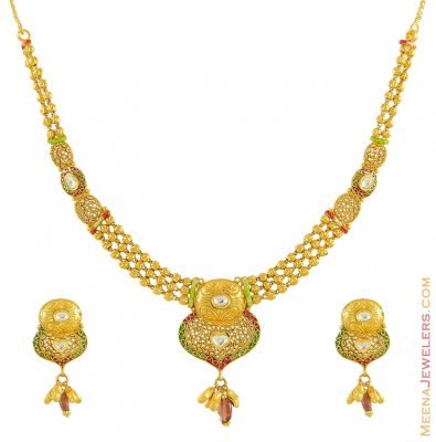 22Kt Gold Kundan Antique Set ( Antique Necklace Sets )