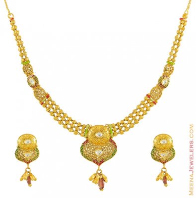 22Kt Gold Kundan Antique Set ( Antique Necklace Sets )