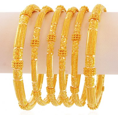 22K Yellow Gold Bangles (Set of 6) - BaSt17420 - 22 Karat Indian yellow ...