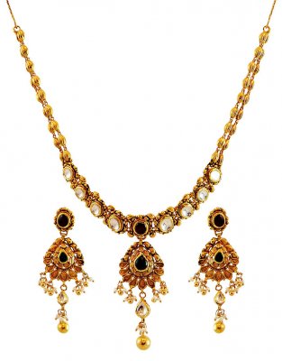 22K Gold Necklace Earring Set ( Antique Necklace Sets )