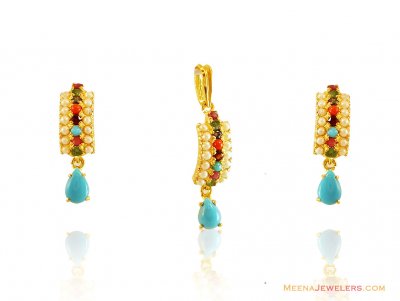 22K Muti Precious Stone Pendant set ( Precious Stone Pendant Sets )