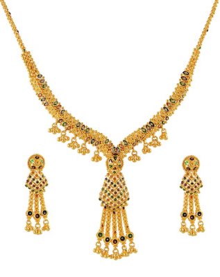 22Kt Meenakari Necklace Set - StGd4630 - 22K Gold Fancy Necklace and ...