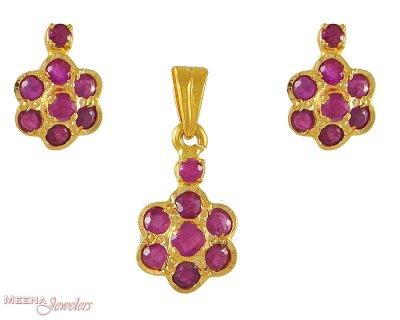 22Kt Gold Ruby Pendant Set ( Precious Stone Pendant Sets )