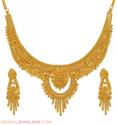 Filigree Necklace Set (22K Gold) ( 22 Kt Gold Sets )