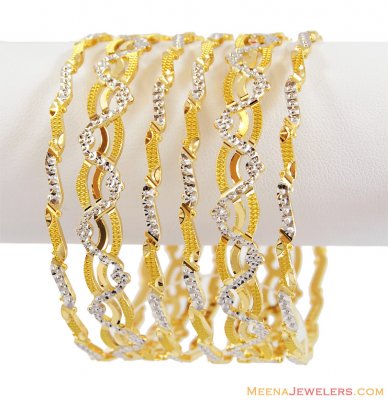 22K Designer Rhodium Bangles Set  ( Two Tone Bangles )